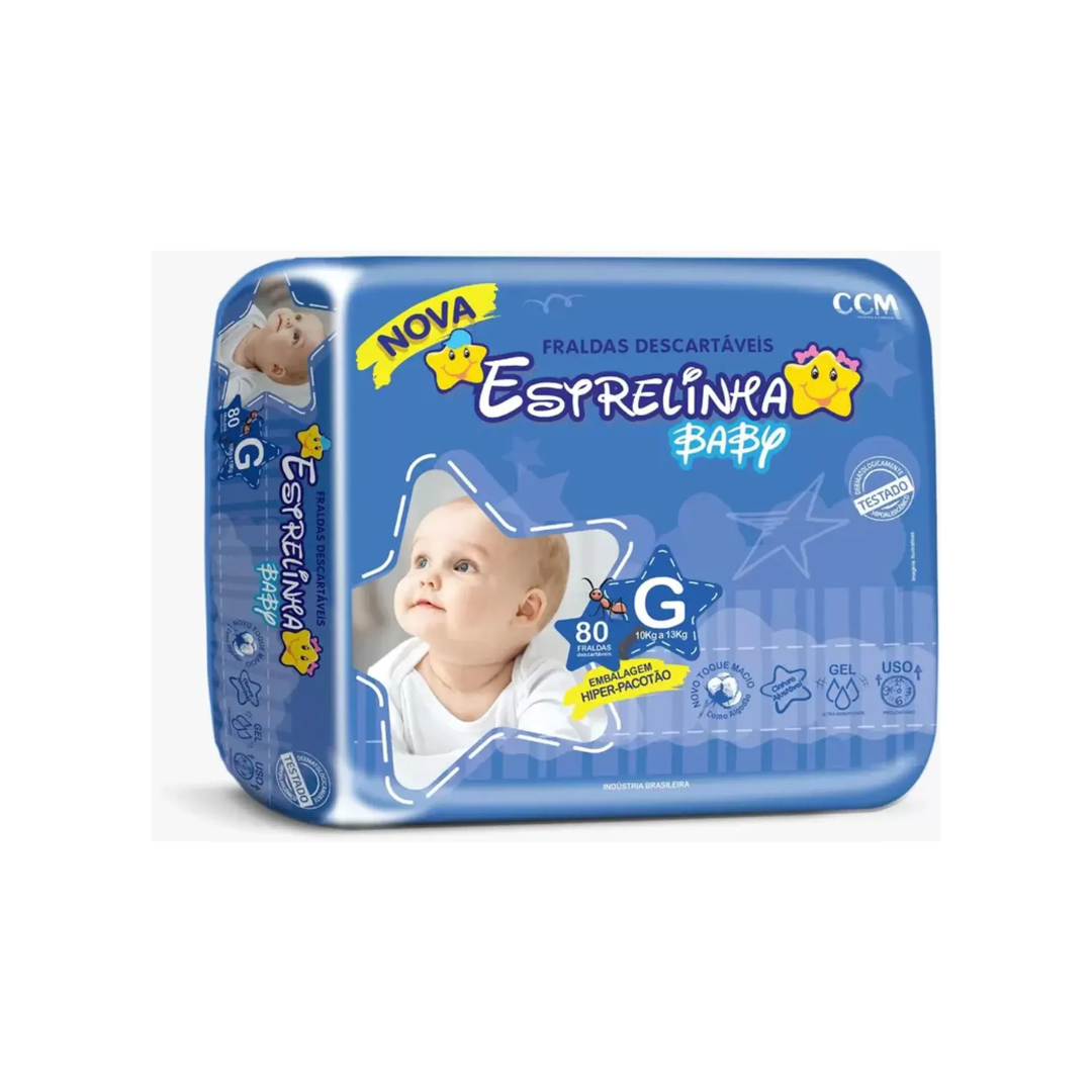 Fralda Estrelinha baby tam G com 80 unidades