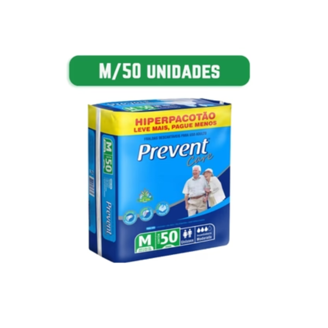 Fralda Geriátrica Prevent care Médio com 50 unidades