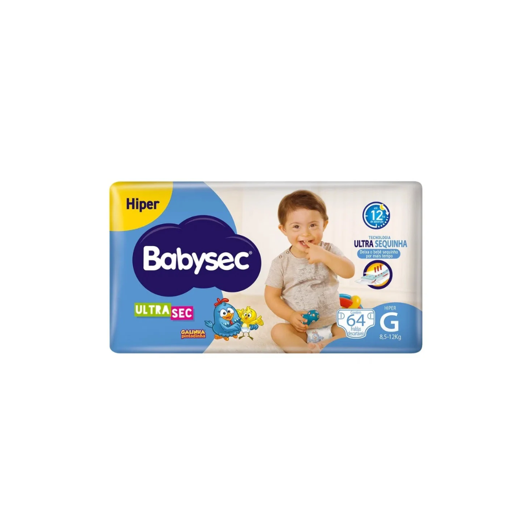 Fralda Babysec Ultrasec Galinha Pintadinha GRANDE com 64 unidades