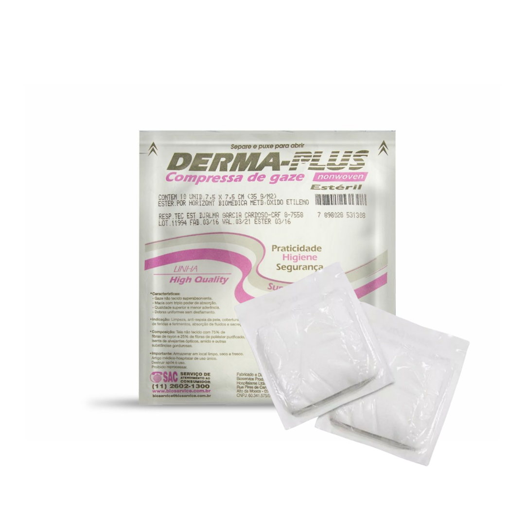 Compressa de gaze Non-Wonven Derma-Plus estéril com 10 unidades