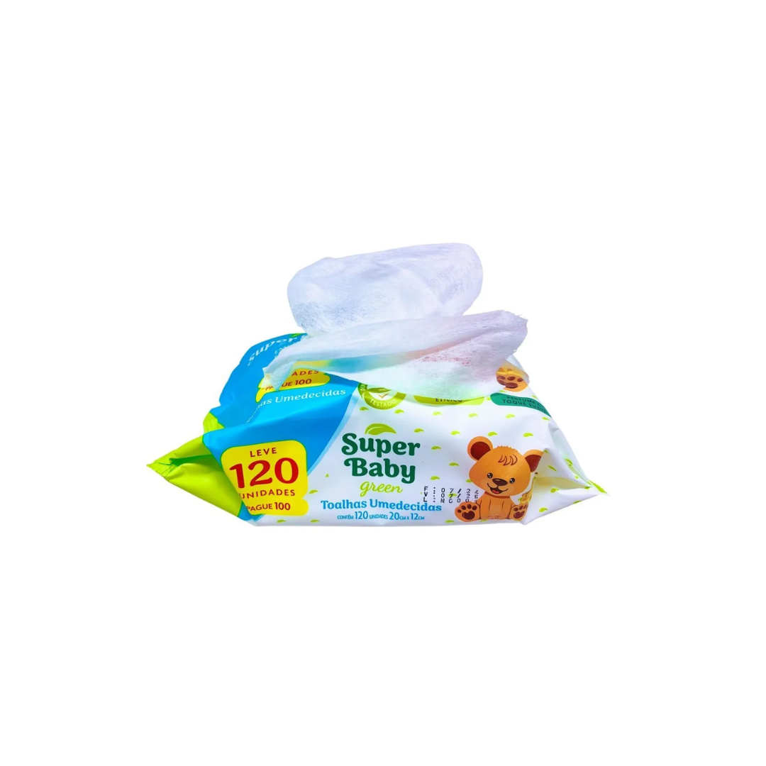 Lenço Umedecido Super Baby Green com 120 unidades