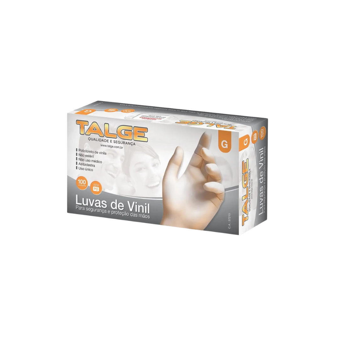 Luvas de Vinil Talge Sem pó Grande 100 unidades
