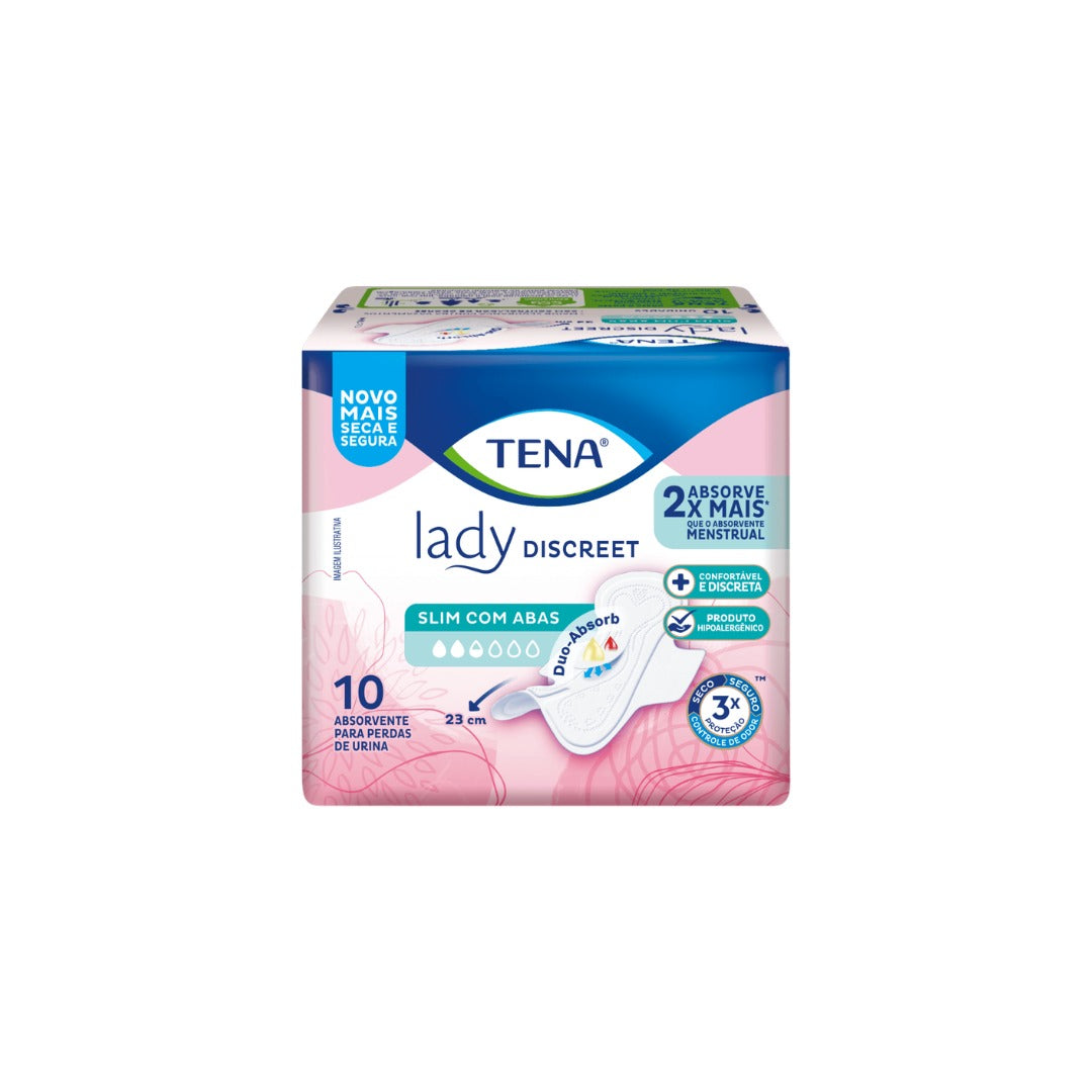 Absorvente para Incontinência Urinária Tena Lady Discreet Slim Com Abas 10 Unidades