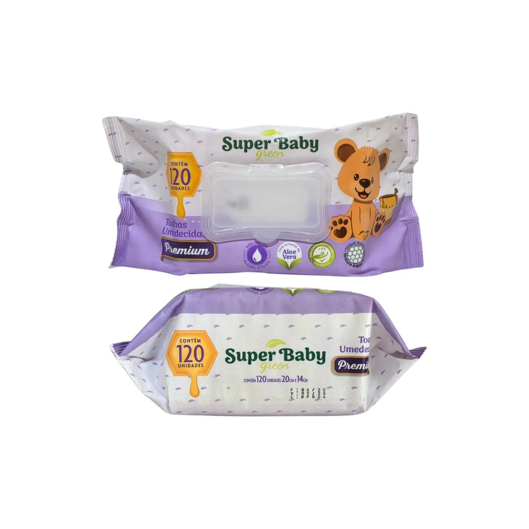 Toalhas Umedecidas Super Baby Green Premium 20x14cm com 120 un.