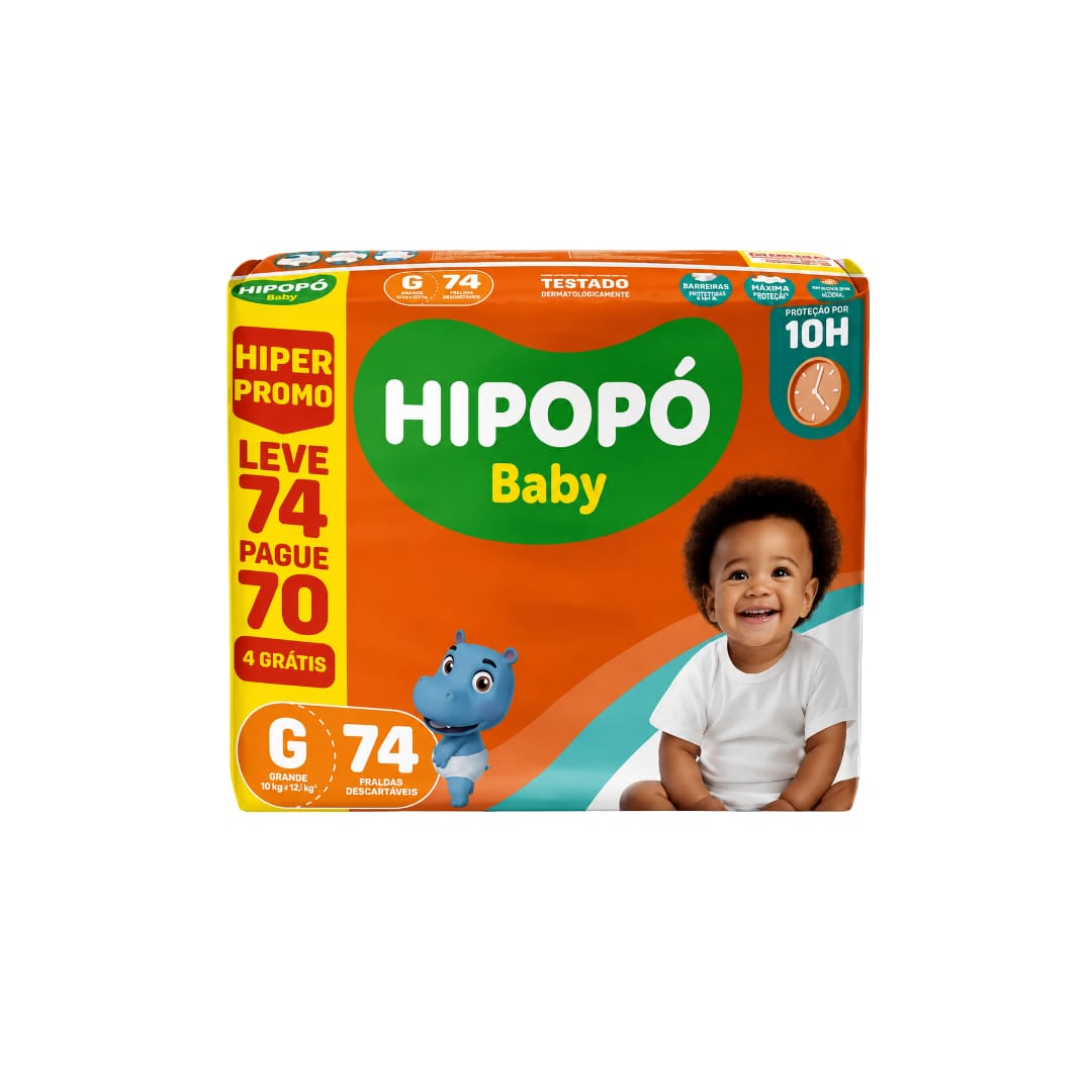 Fralda Hipopo Mega Tamanho G Com 74 Unidades