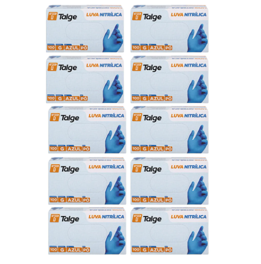 Kit 10 Luva Nitrílica Azul Tamanho Média